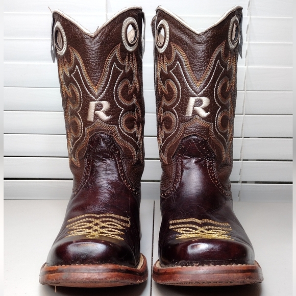 Boots Men's Brown Leather Pull-On Square Toe Rodeo Cowboy Western Boots Sz 8 - Picture 5 of 16